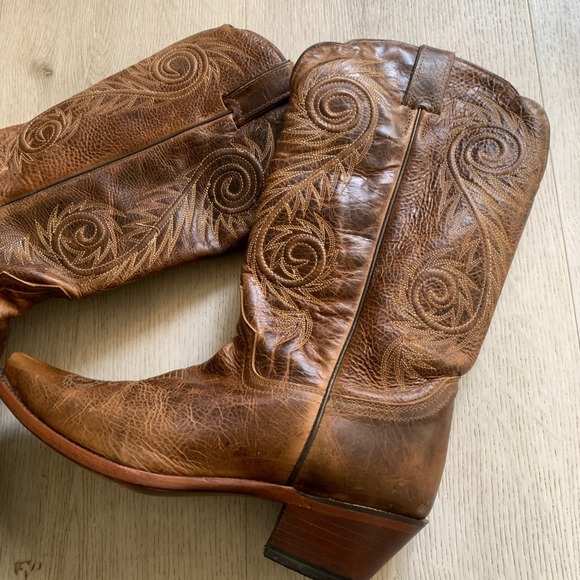 Justin Womens Distressed 10B Leather Western Cowboy Boots Snip Toe Swirl Stitch - Picture 6 of 15